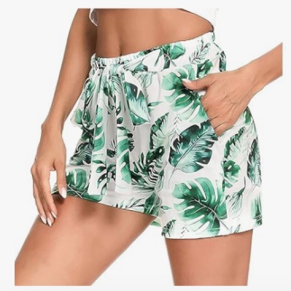 Pants - 💕 Casual Floral Shorts Belted Elastic Waist Boho Shorts Loose Fit Wide L…